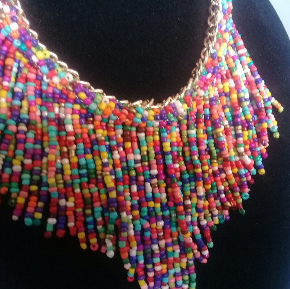 Boho Multi-colored hand beaded necklace - Picture 3 of 4